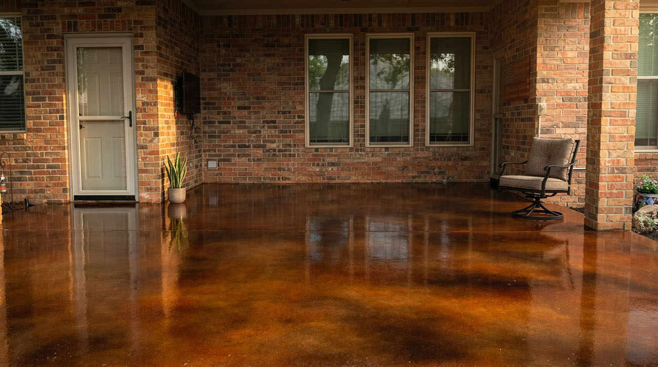 Acetone stained concrete patio by Oklahoma's Concrete Specialists